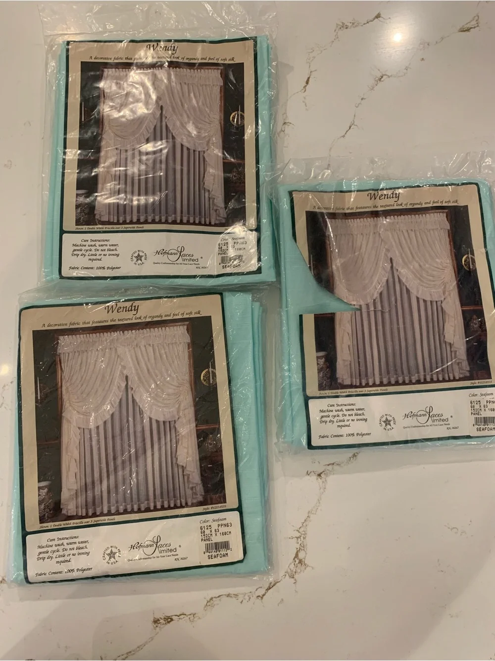 Vintage Wendy Curtains Seafoam Green 60x63x Set Of (3) w/ 1 matching valence